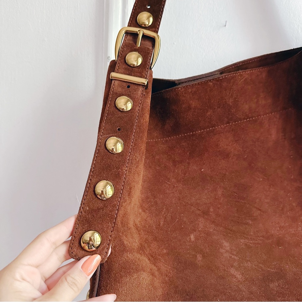 NWT Madewell essential suede bucket tote bag soft mahogany brown suede leather - Picture 15 of 16